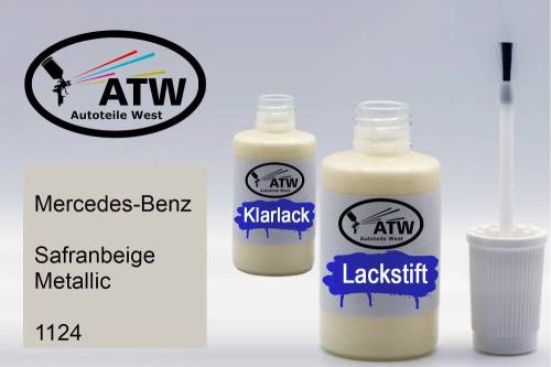 Mercedes-Benz, Safranbeige Metallic, 1124: 20ml Lackstift + 20ml Klarlack - Set, von ATW Autoteile West.